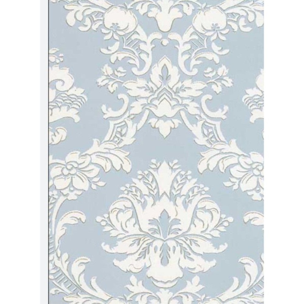 Norwall Damask Wallpaper Blue Solid Vinyl New Roll Prepasted 56.4 Sq Ft